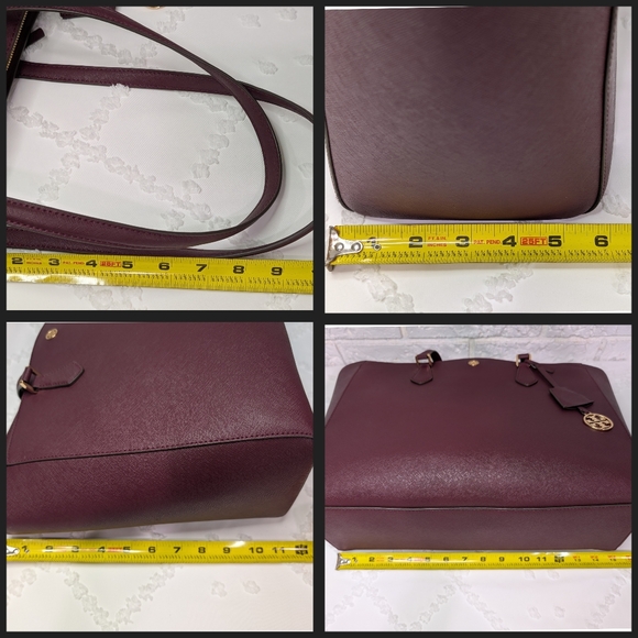 Tory Burch Robinson Leather Tote dust Bag Purse Wine/Burgundy Gold Large Space - Picture 16 of 16